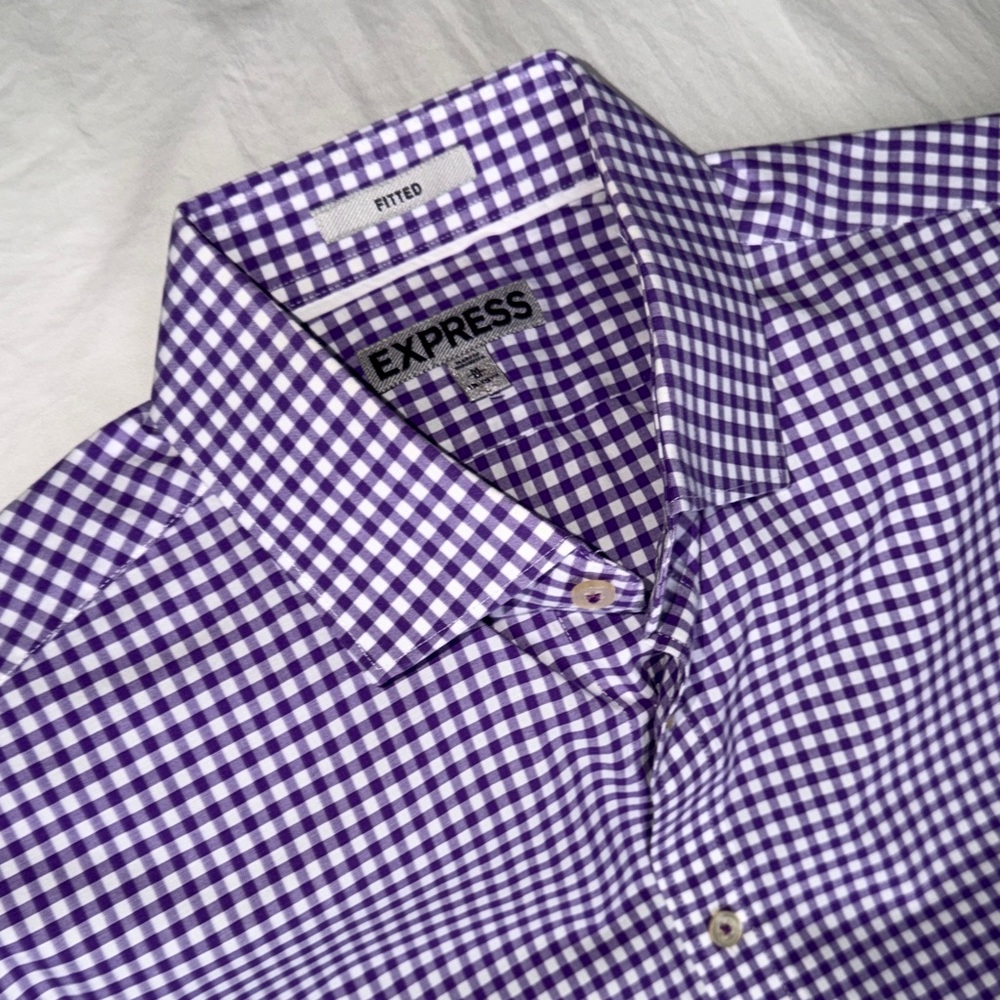 Express Men's Purple Gingham Button-Down Shirt - Picture 6 of 6